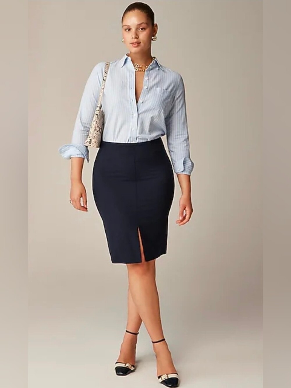 J.Crew Classic Black Front Slit Wool Blend Skirt